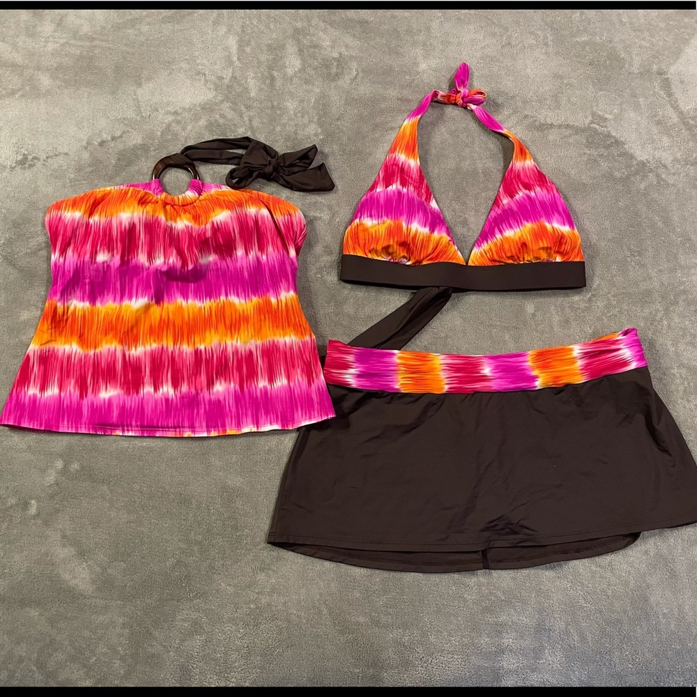 La Blanca Tankini 3 Piece Swim Suit Set Size 12-16